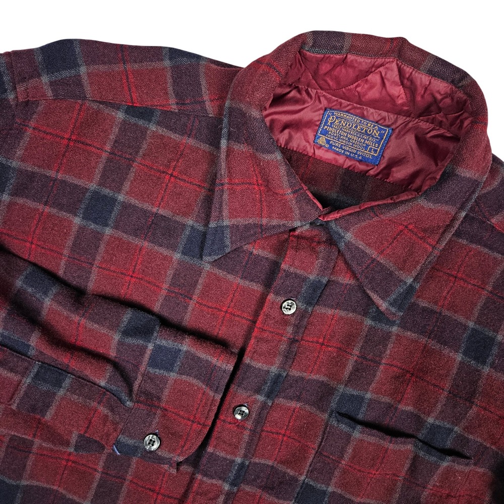 Vintage Pendleton (Men's Large) Red Plaid Wool Button Up Board Shirt USA Made